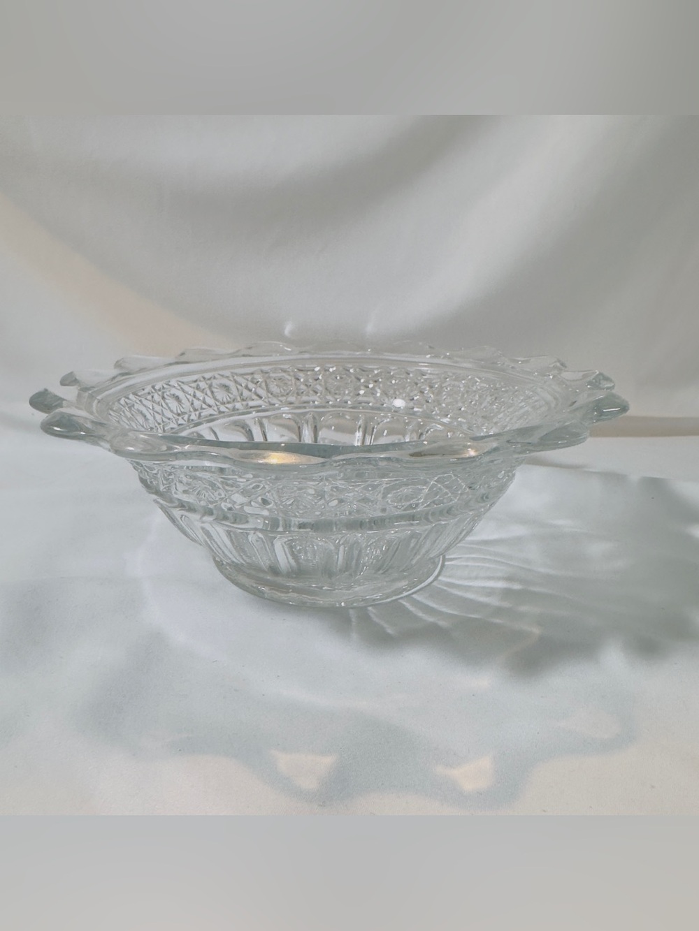 Glass Berry Bowl Vintage Clear Glass Marked Higbee Lei Centerpiece Dish Gala